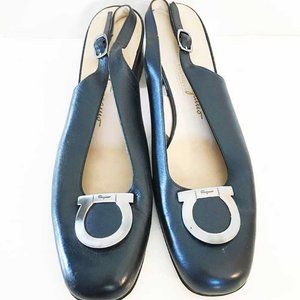 Salvatore Ferragamo navy heels slingbacks 10B